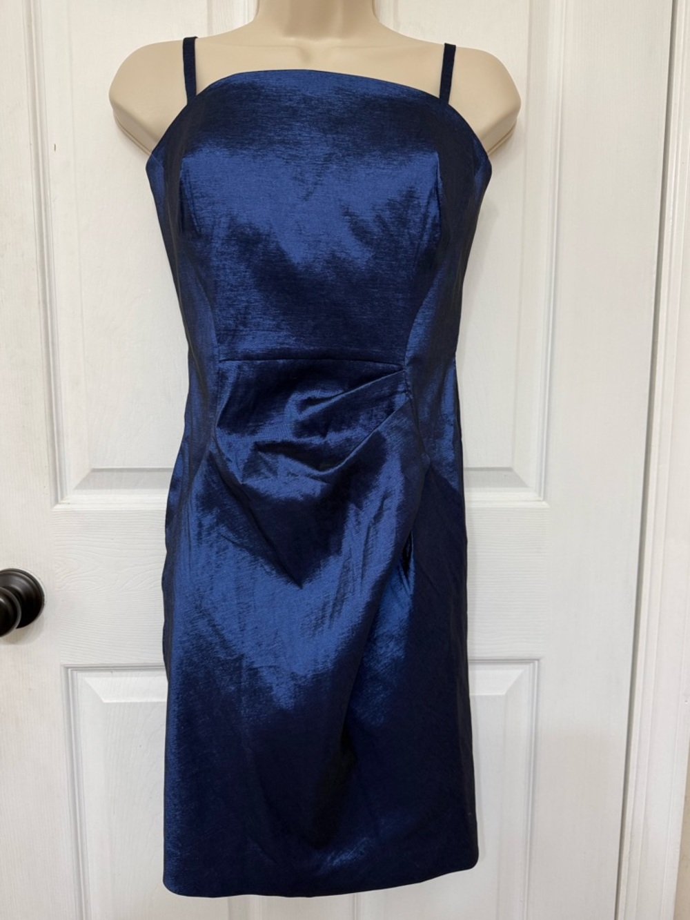 NWT Calvin Klein Metallic Blue Satin Cocktail Dress Size 6